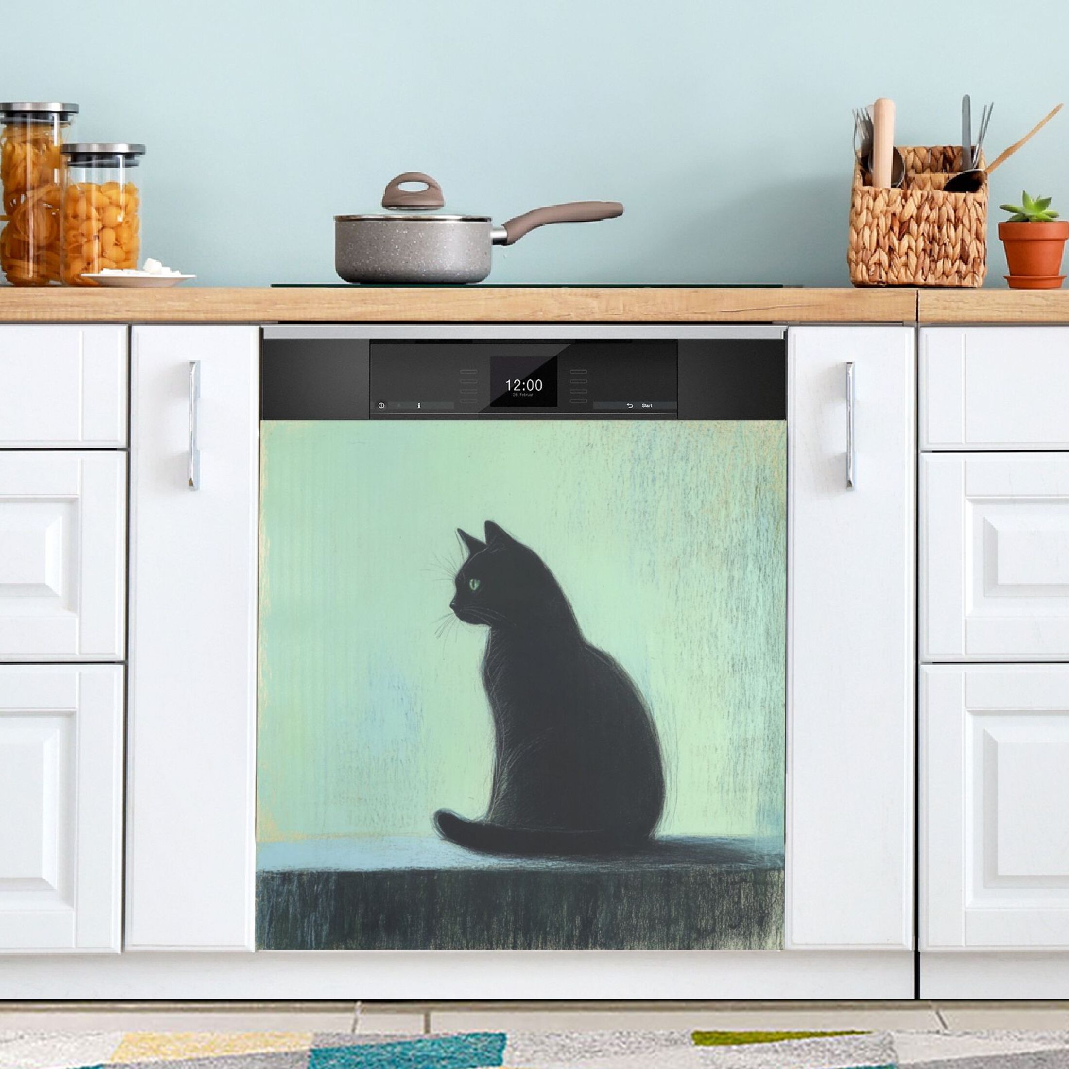 Dishwasher Magnetic Sticker 23x26 Inch Refrigerator Magnetic Sticker Washing Machine Magnetic Sticker Kitchen Panel Magnetic Sticker Home Decor Beautiful Black Cartoon Cat