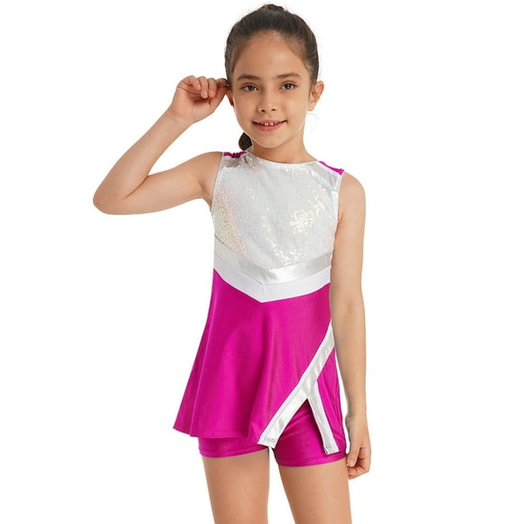 Linjinx Kids Girls School Uniform Cheerleading Costume Sports Teamwear Dress with Shorts Dancewear Gymnastic Outfits Rose 6