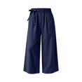 thumbnail image 6 of Bxsruta Women's Wide Leg Capri Pants Drawstring Elastic Waist Summer Casual Loose Trousers, 6 of 6