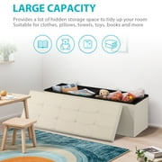 HomGarden 43'' Linen Storage Ottoman Bench, Foldable Footrest Stool W/ Divider, Cream