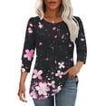 thumbnail image 5 of Fall Deal! Kctiaxy Pink 3/4 Length Sleeve Womens Tops Fashion Crew Neck Graphic Print T Shirt Causal Loose Summer Fall Trendy Vacation Travel Blouse, 5 of 5