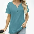 thumbnail image 6 of Womens Plus Size Henley Shirt, Short Sleeve Shirts for Women Summer Casual Loose Fit Solid Color Button Up Crewneck T-Shirts, 6 of 6