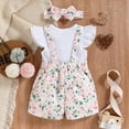 thumbnail image 5 of TOWED22 Toddler Baby Girl Floral Print Overalls Shorts with Pocket Suspender Trousers Cute Summer Clothing Outfit with Headband(Pink,18-24 M), 5 of 9