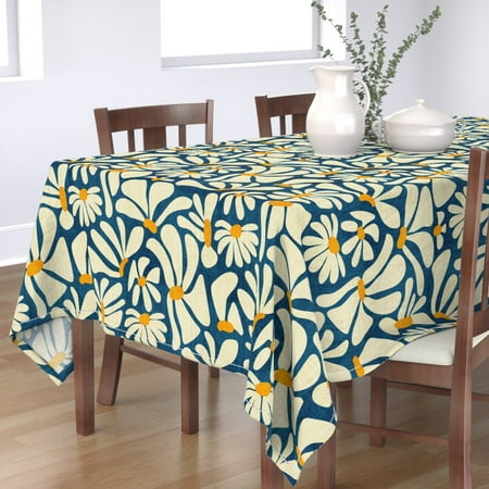 

Cotton Sateen Tablecloth 70 x 120 - Retro Daisy Flower Power Blue Floral Vintage Groovy 70S 60S Print Custom Table Linens by Spoonflower