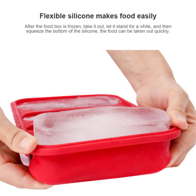 Silicone Freezer Tray Soup 4 Cubes Food Freezing Container Molds with Lid Frozen Packaging Box, Size: 4 Cells, Blue