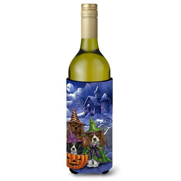 Carolines Treasures PPP3064LITERK 24 oz Cavalier Spaniel Halloween House Wine Bottle Hugger