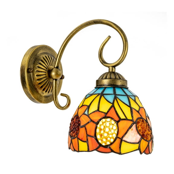 Tiffany Vintage Wall Sconce, Multicolor Stained Glass with Iron Base, 1 E26 Bulb Compatible, Stylish Indoor Lighting