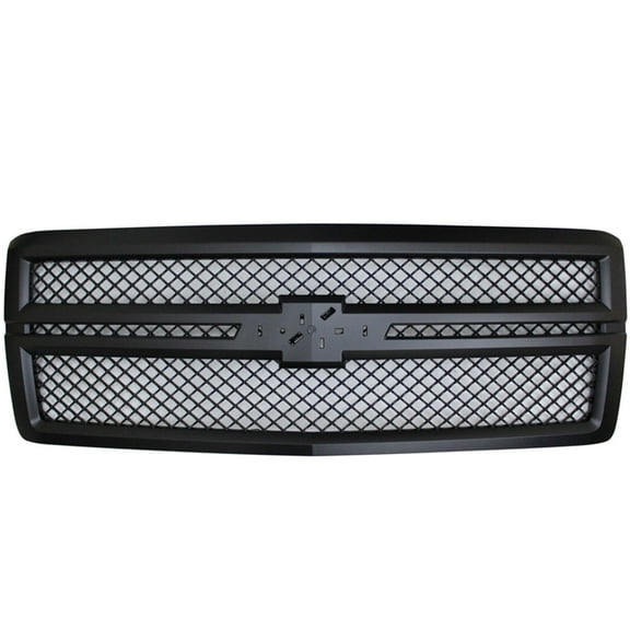 Ikon Motorsports Front Upper Grille, Compatible with 2014-2015 Chevrolet Silverado 1500, B Style Black ABS Plastic Replacement Front Bumper Hood Grill 1PC