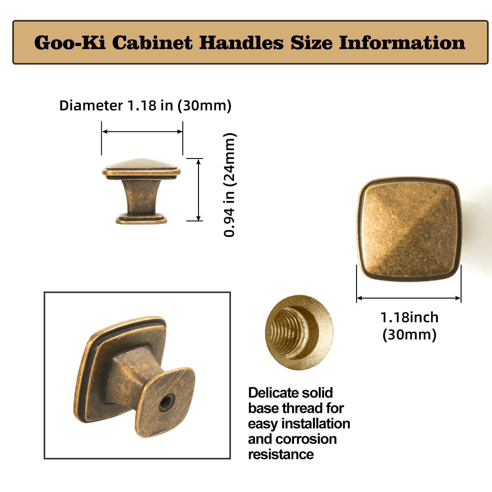 TONA Cabinet Handles SINGLE Hole Center 6 Pack Drawer Pulls Antique Brass Finish Cabinet Pulls