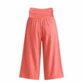 thumbnail image 4 of CAIVO Women Casual Fold Over Waistband Yoga Pants Flowy Gaucho Pants With Pleated Detail Wide Leg Cropped Calf Length Comfort Solid Color Trendy Trousers, 4 of 5