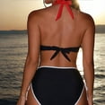 thumbnail image 5 of Danhjin Womens Bikini Halters Swimsuit 2 Piece Set High Waist Tummycontrol Swimwear Color Matching Fashion Attractive Summer Beach Swimming Bathing Suits Set, 5 of 7