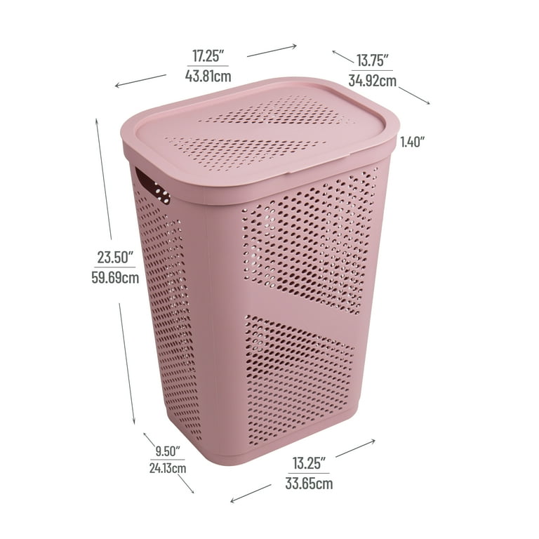 Mind Reader 60L Slim Laundry Hamper, Clothes Basket, Lid, Ventilated,  Plastic, 17.25L x 13.75W x 23.5H, Ivory