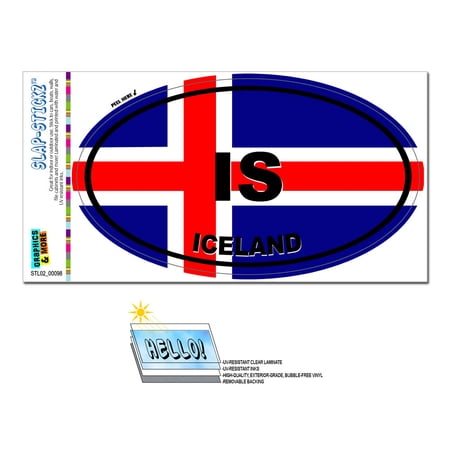 Iceland Country Flag - IS Euro Oval SLAP-STICKZ(TM) Premium Sticker