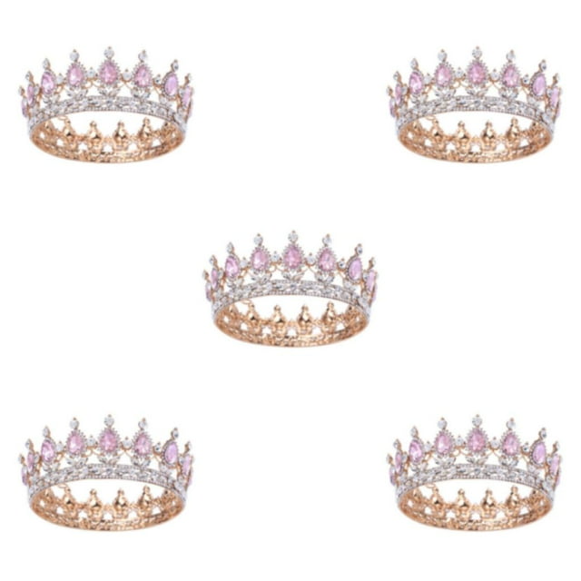 Guardoinrt Elegant Rhinestone Hair Crown For Wedding Or Theme Party Cosplay Alloy Wedding Hair Crown Tiaras Gold + pink 5Set