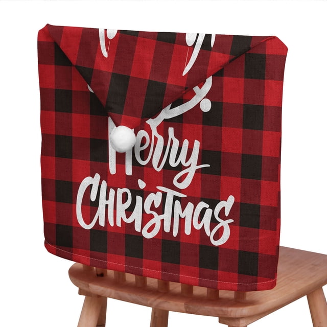 Xihbxyly Funda de Silla Navideña con Diseño de Papá Noel a Cuadros, Decoración Festiva para El Respaldo, Perfecta para Cenas Navideñas, Bodas y Reuniones Familiares. Poliéster Duradero, 65 X 50 Cm, 1