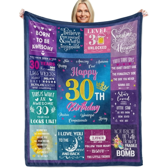 30th Birthday Gifts Blanket for Her, 30th Birthday Decorations Blanket for Women Men 30 Year Old Birthday Gifts Ideas for Sister Friend Wife Husband Throw Blankets 50" x 60"