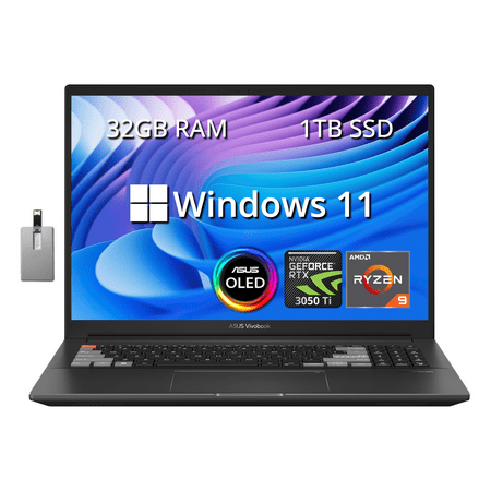 ASUS VivoBook Pro 16X Laptop, 16" WQUXGA Display, Intel Core i7-12650H CPU, NVIDIA GeForce RTX 3050 Ti, 32GB RAM, 1TB SSD, Windows 11 Home, Hotface 32GB USB Card