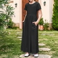 thumbnail image 5 of Girl's Short Sleeve Maxi Dress, Tween Loose Casual Long A-Line Flowy Summer Beach Dress with Pockets Kids Pearl Dress Black 5Y, 5 of 8