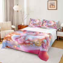 Homewish Kawaii Santa Claus Bed Sheets for Girl, Dreamy Glitter Xmas Tree King Sheets, Cute Christmas Cartoon Sheet Set, Breathable Home Decor, 4pcs