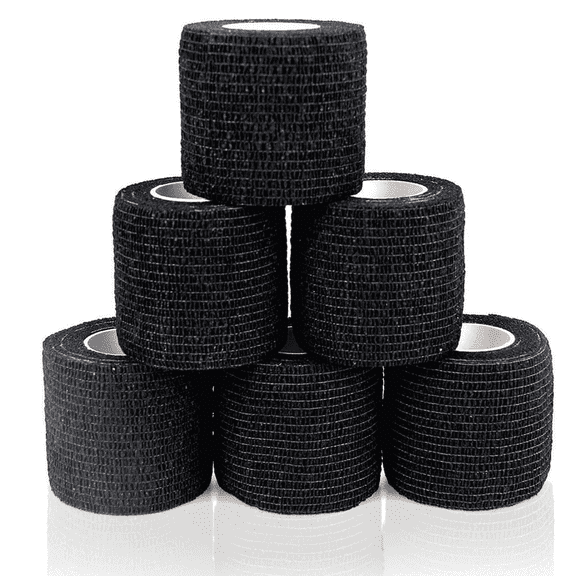 Self Adhesive Bandage Wrap, Self Adherent Cohesive Wrap Bandages for Sports, Bandage Wrap for Sports, First Aid Tape,2 inches x 5 Yards, 6 Pack, Black