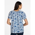 thumbnail image 4 of Time and Tru Women's Ruffle Neck Cotton Top with Short Puff Sleeves, Sizes XS-XXXL, 4 of 6
