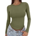 thumbnail image 1 of ManxiVoo Chandail Femme à Manches Longues Col Rond Ajusté Basique pour Extérieur Sport Confortable Extensible Flexible Taille m Vert, 1 of 6