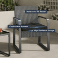 thumbnail image 5 of Asofer 3 PCS Patio Furniture Set, Outdoor Bistro Wicker Chair with Glass Table, Poolside, Balcony, Black Cushion, 5 of 7