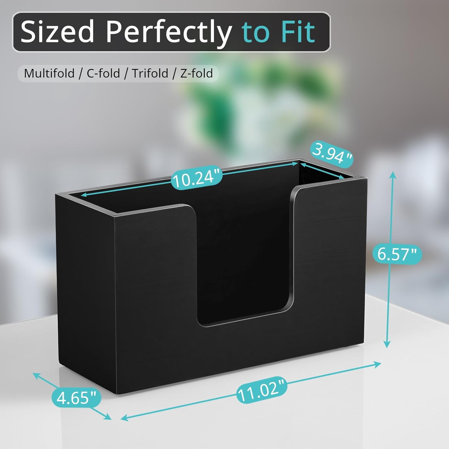 Paper Towel Dispenser Countertop, Wooden Bathroom Paper Towel Holder, Black Napkin Holder for Kitchen, Countertop Multifold C-Fold, Z-Fold, Trifold Paper Hand Towel Dispenser for Bathroom Toilet