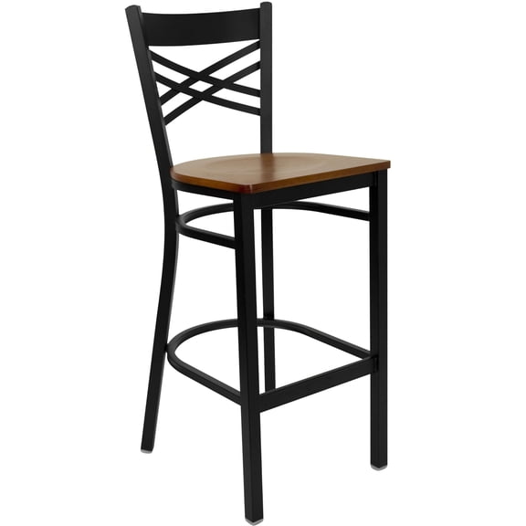 Bowery Hill 29" Black Back Metal Bar Stool in Cherry