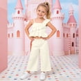 thumbnail image 2 of Loopsun Girls Round Neck Tank Top Ruffle Cami and Wide Leg Pants Casual Daily Wear Outfit Beige, 7-8 Years, 2 of 5
