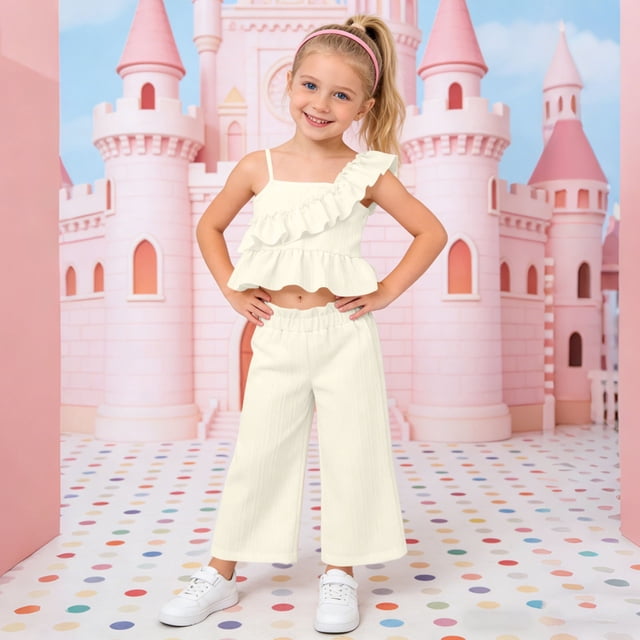 Conjunto de camiseta sin mangas con cuello redondo para niña, vestido sin mangas con botones finos para niña, falda francesa ceñida con cintura fruncida y volantes, conjunto de poliéster para niña