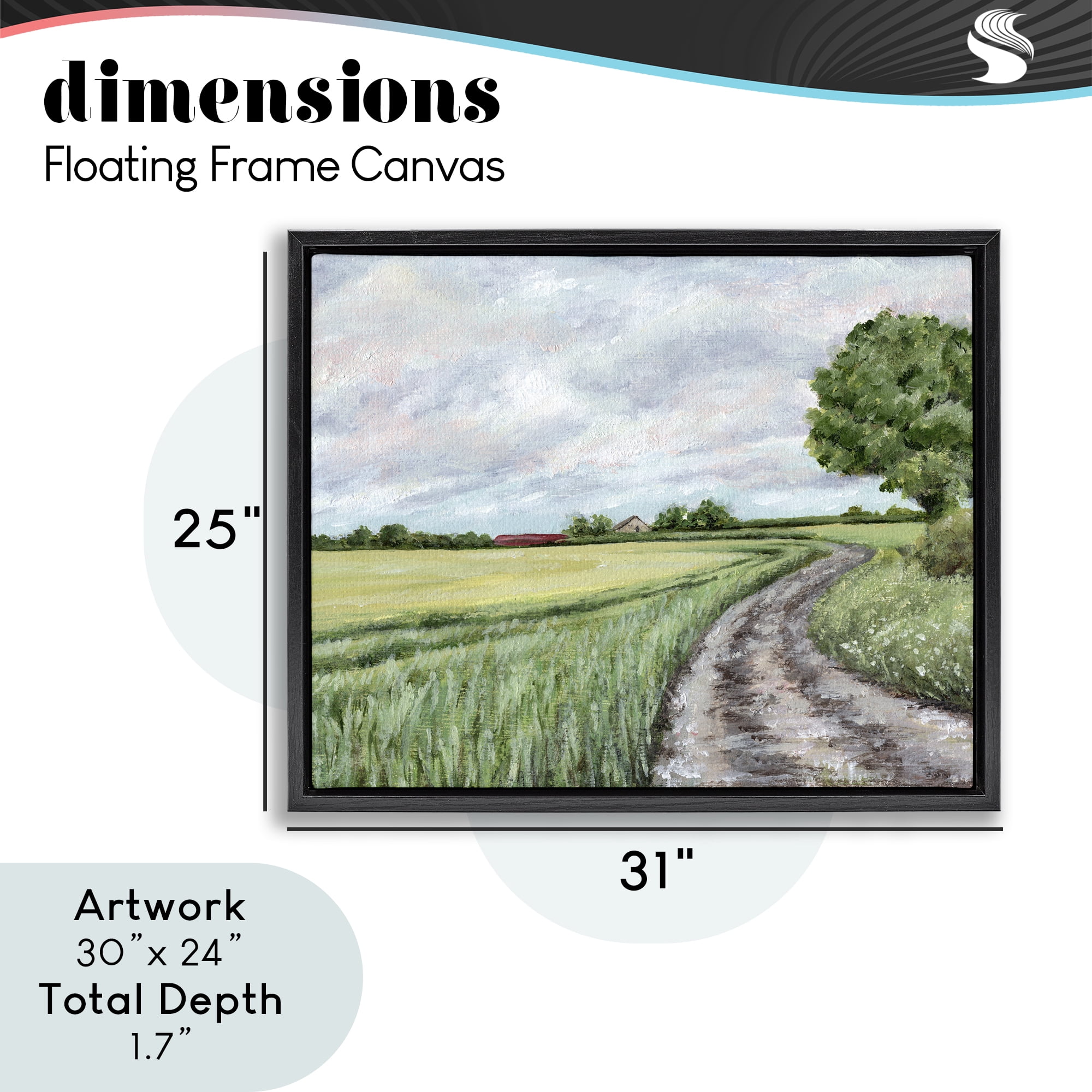 Winding Country Roads Black Framed Floater Canvas Wall Art, design by Leah Noel Art