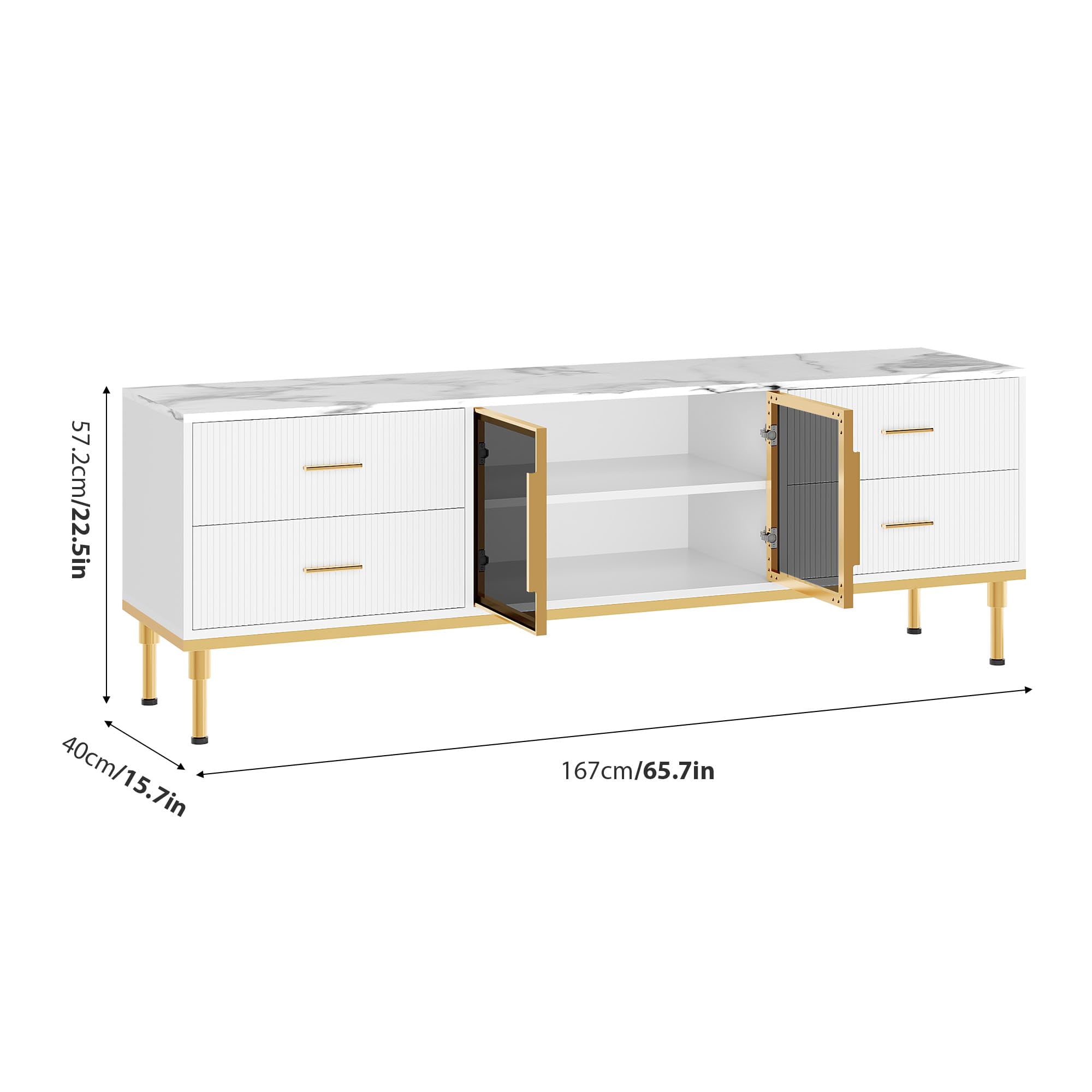 Kojooin Contemporary 65 Inch TV Stand Featuring LED Lights, Spacious Drawers, and Marble-Like Tabletop: Perfect Entertainment Center for Large TVs