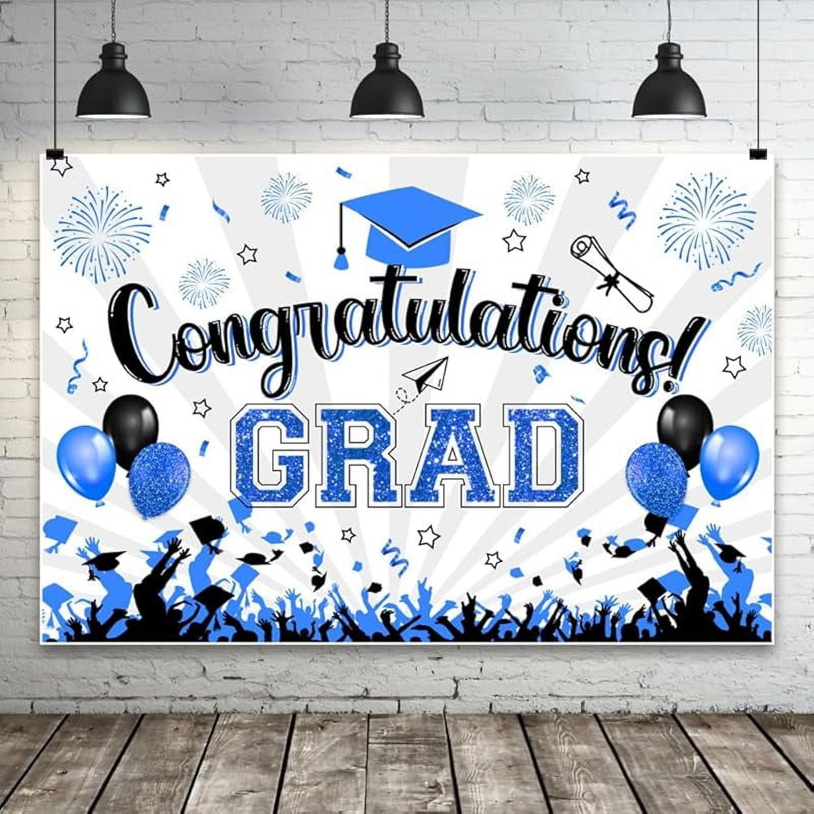 2025 Graduation Congrats Grad Backdrop Blue Balloon Congratulations Class of 2025 Decorations Background Commencement Graduate Student Celebration Party Baby Shower Banner Photo Booth