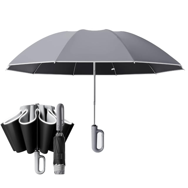Paraguas invertido con asa de mosquetón, paraguas a prueba de viento para lluvia, paraguas plegable inverso portátil, paraguas de coche para mujeres y hombres