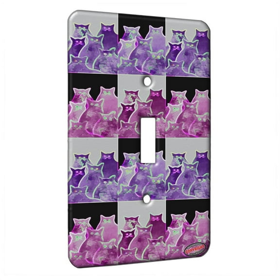 KuzmarK™ Single Gang Toggle Switch Wall Plate - Colorful Tie Dyed Kitties Electric Art by Denise Every