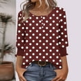 thumbnail image 2 of Feancey 3/4 Length Sleeve Blouses for Women Dressy Casual Polka Dot Print Button Up Shirts Smocked Cuffs Crewneck Pullover Tops Wine S, 2 of 8
