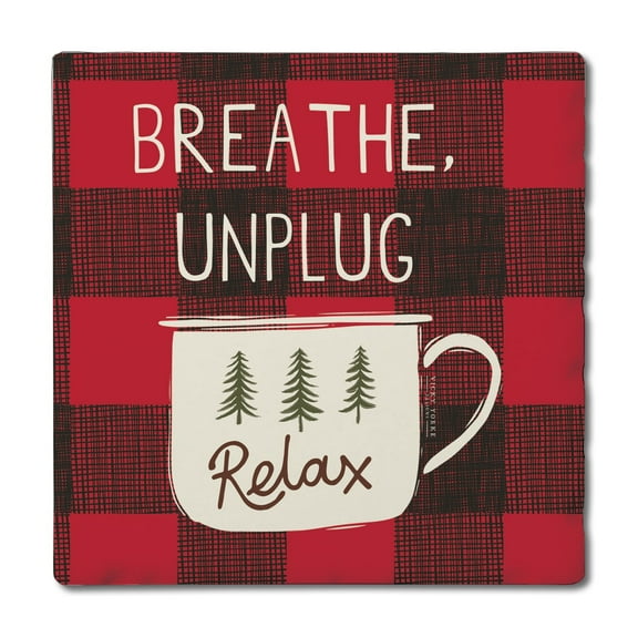 Thirstystone "Breathe Unplug Relax" Single Tumbled Tile Stone Coaster