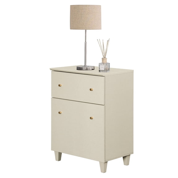 Large End Table for Living Room, Beige Sofa Side Table with 1 Drawer and 1 Door, 23.6x15.5x32.4