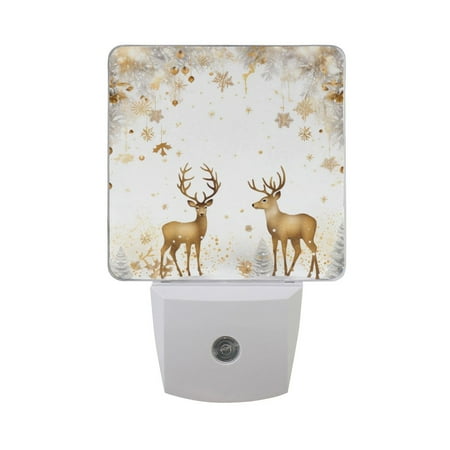 

Christmas Deers Golden Night Light LED Dusk to Dawn Auto Sensor Night Lamp Plug-in Nightlight for Bedroom Hallway Kitchen 2 PCs