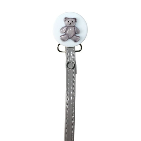 Teddy Bear Pacifier Clip with Faux Leather Strap