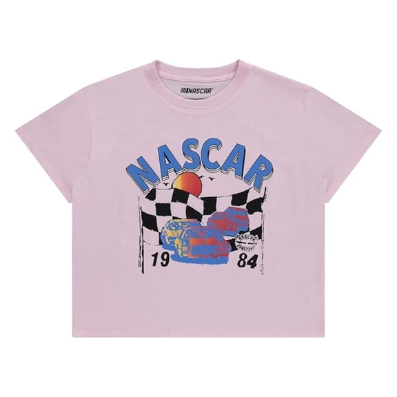 NASCAR Women's Shirt, Classic Graphic Print Racing Crop Top Nascar Shirt Pink – M