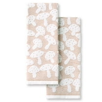 MARTHA STWEART Woodland Harvest Jacquard Mushrooms Kitchen Towel 2-Pack Set, 100% Cotton with Absorbent Honeycomb Texture, Decorative Kitchen Towels, Brown, 16"X28"
