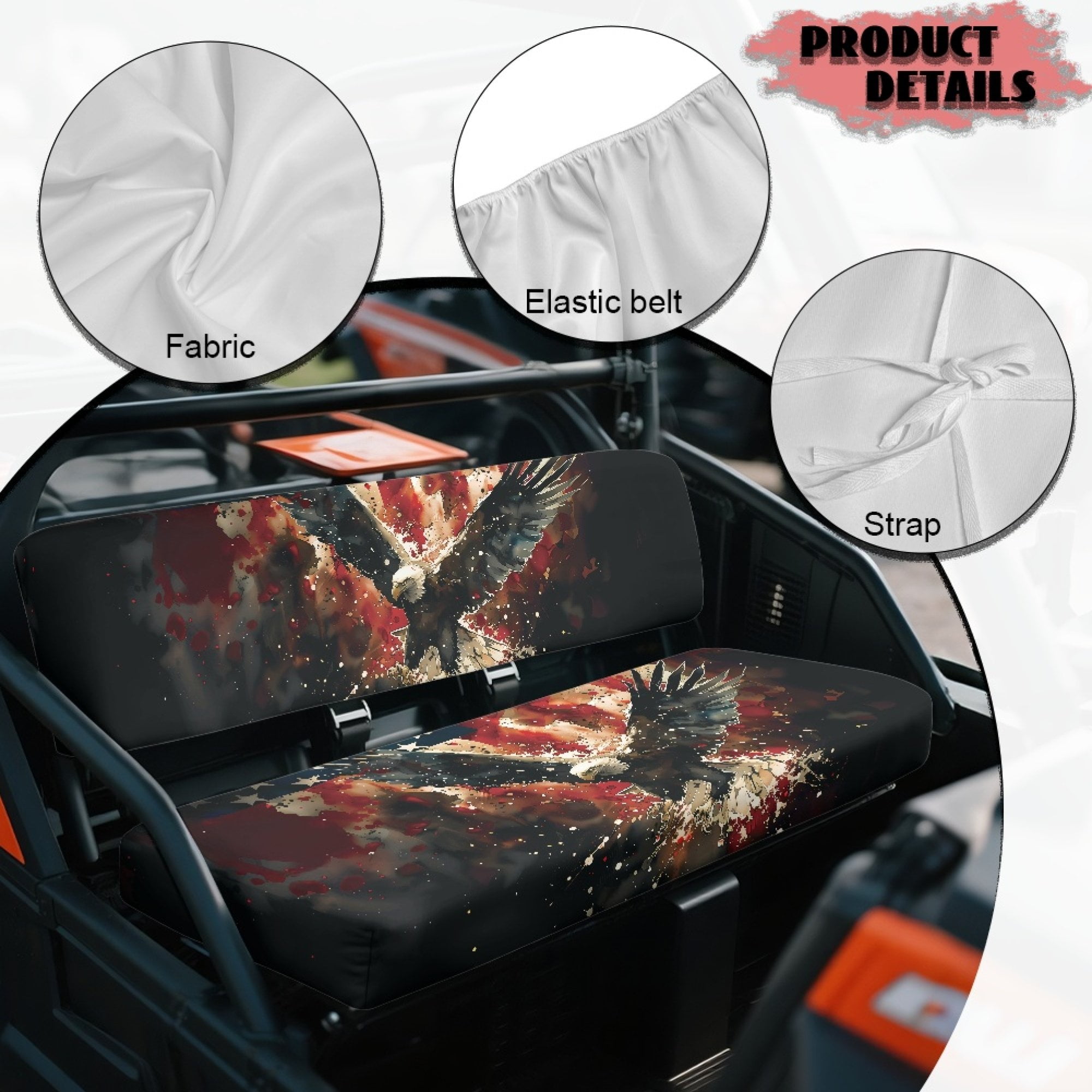 ZIATUBLES Universal UTV Seat Covers 2 Pack, Front Bench Seat Protector Set Compatible with Kawasaki Mule 4010 3010, All-Weather Polyester Deocr Protection, American Flag Bald Eagle Print