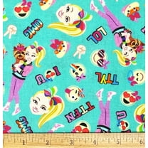 1 Fat Quarter - JoJo & BowBow on Blue/Green Cotton Fabric - 21" X 18"