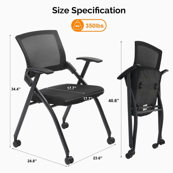 Alvantor Folding Office Chair with Wheels and Sliding Armrests for Conference and Home Use