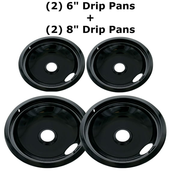 KITCHEN BASICS 101 Made in the USA 5304430150, 5304430149 and 318067051 Replacement Porcelain Drip Pans for Frigidaire Kenmore - Includes 2 6-Inch and 2 8-Inch Pans, 4 Pack