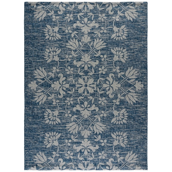 SAFAVIEH Courtyard Nina Distressed Floral Indoor/Outdoor Area Rug, 8' x 11', Navy/Grey