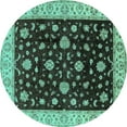 thumbnail image 1 of Ahgly Company Machine Washable Indoor Round Oriental Turquoise Blue Traditional Area Rugs, 6' Round, 1 of 4