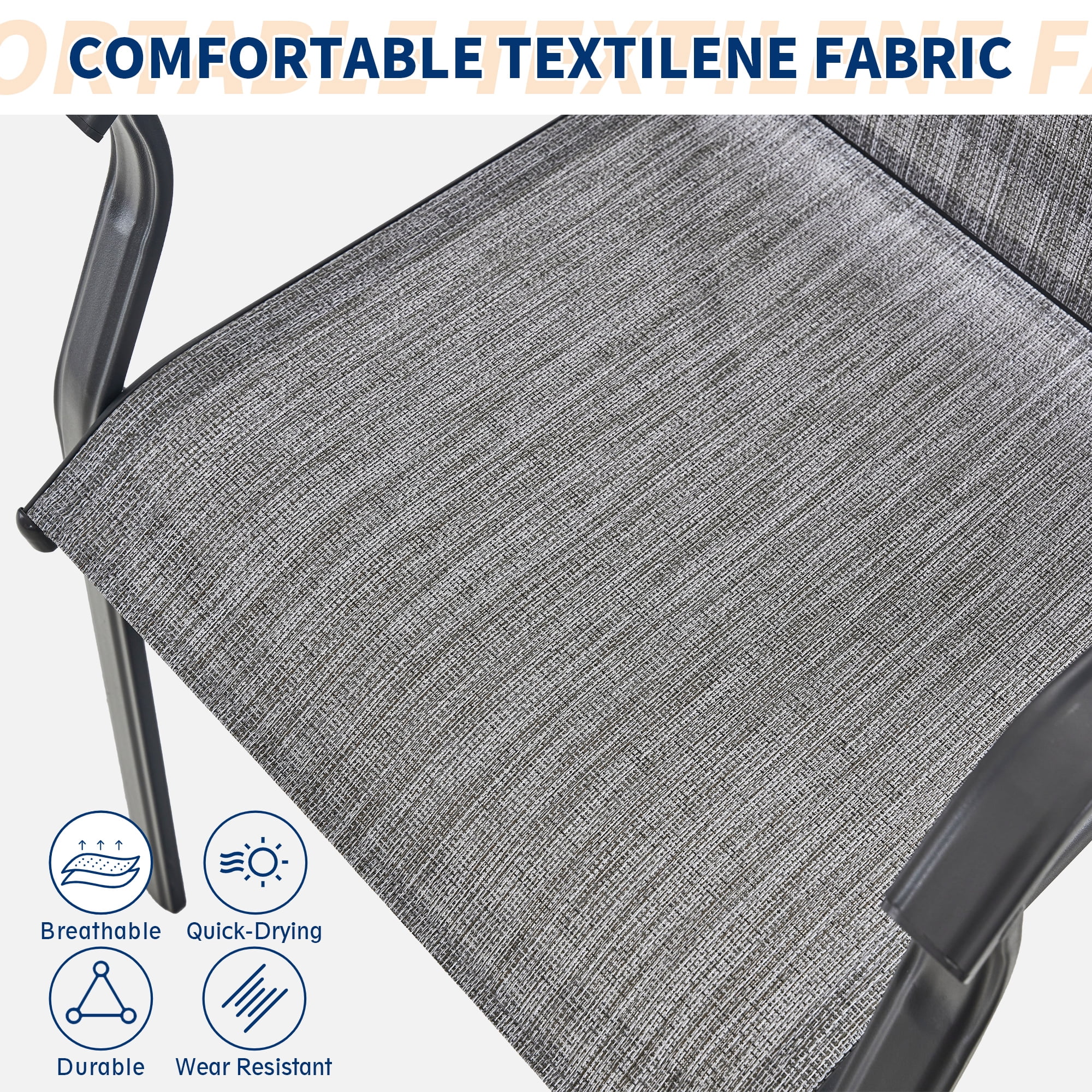 Techmilly Patio Chairs Set of 2, Outdoor Dining Chairs High Back with All Weather Breathable Textilene, Metal Frame for Lawn Garden Backyard Deck, Grey White
